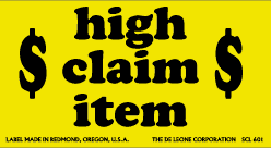 SCL601 HIGH CLAIM ITEM Labels Size : 3" x 5" fluorescent chartreuse